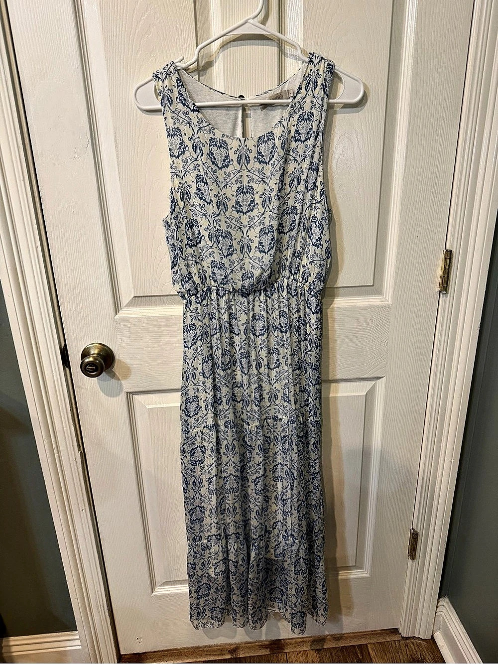 Lara Guidotti Floral Silk Blend Tiered Maxi Dress Blue & White Large